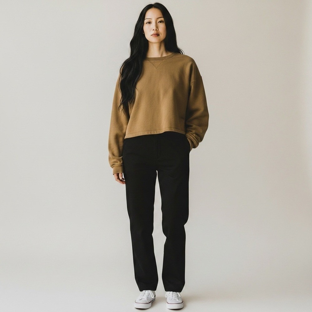 Banana Republic Cropped Sweatshirt L Brown V-Stitch Boxy Fall Minimalist